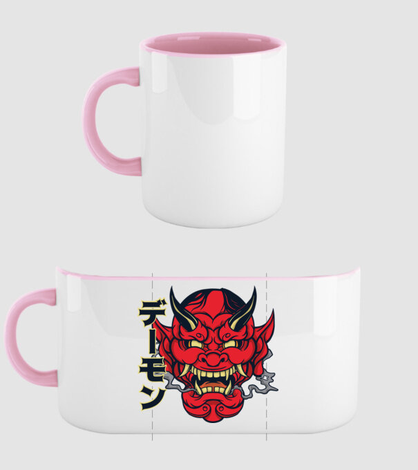 Mască demon chinez model roz deschis pe tricou