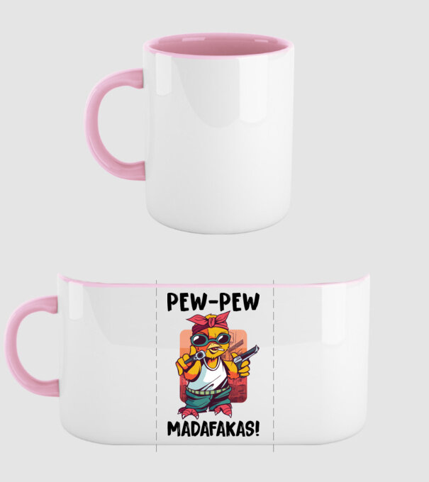 Pew Pew Pew Madafakas Pui alb model roz deschis pe tricou