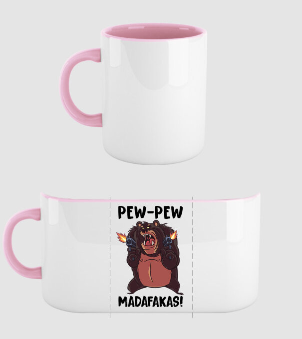 Pew Pew Pew Madafakas Urs alb model roz deschis pe tricou