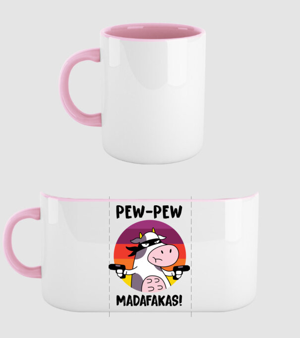 Pew Pew Pew Madafakas Vacă alb model roz deschis pe tricou