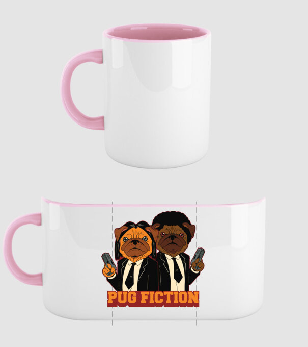 Pug Fiction Pugs Mops Pulp Fiction parodie model roz deschis pe tricou