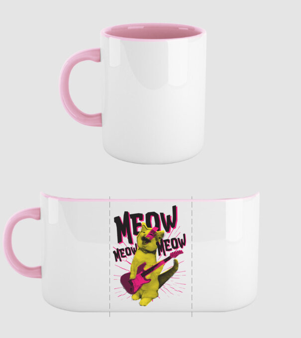 Pisică Rocker Meow model roz deschis pe tricou