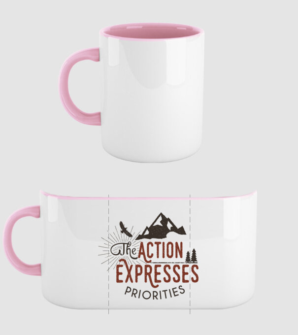The action expresses priorities model roz deschis pe tricou