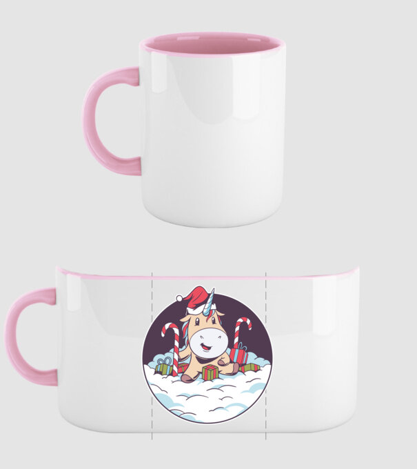 Unicorn Moș Crăciun cu cadouri model roz deschis pe tricou