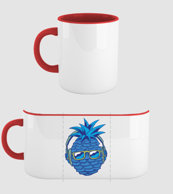 Ananas albastru cu căști model roșu pe tricou