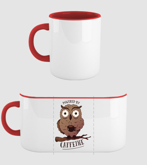 Powered by Caffeine - Tricou cu bufniță și energie de cafeină model roșu pe tricou