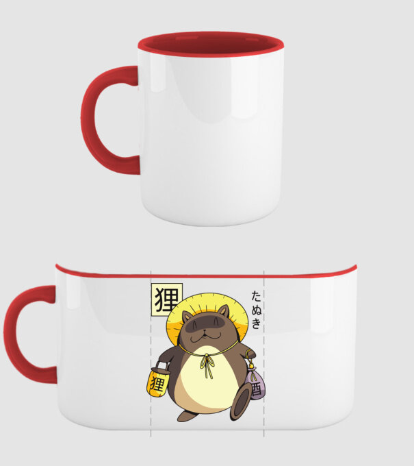 Tanuki Yokai model roșu pe tricou