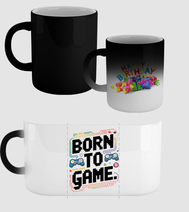Born to Game Pixel Alb model negru pe tricou