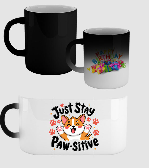 Just Stay Paw-sitive Alb model negru pe tricou