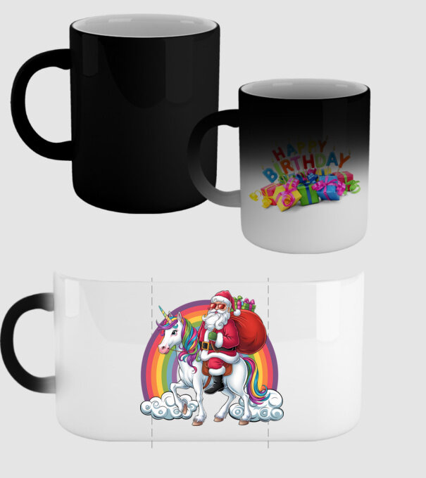 Moș Crăciun cool pe un unicorn 2 model negru pe tricou