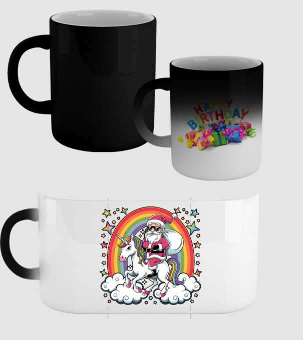 Moș Crăciun cool pe un unicorn model negru pe tricou