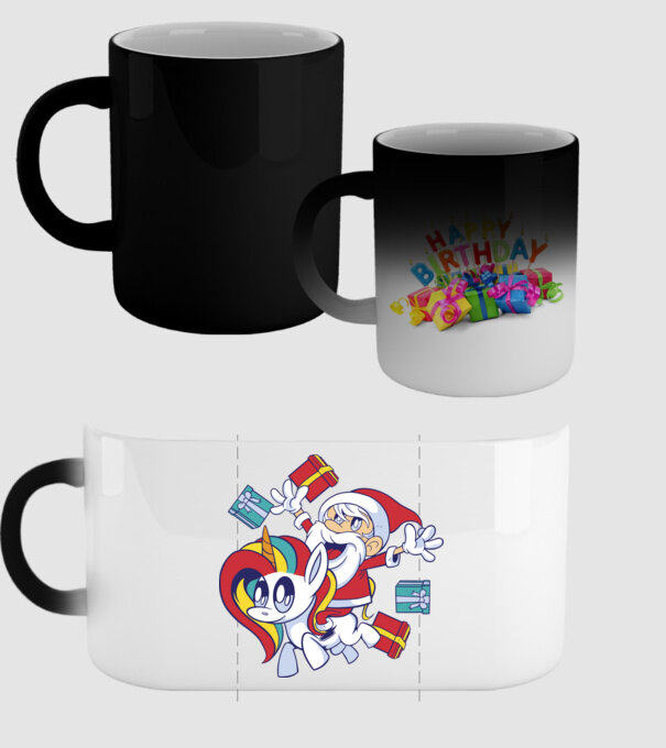 Moș Crăciun pe un unicorn model negru pe tricou