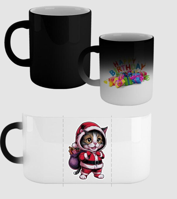 Santa Cat model negru pe tricou