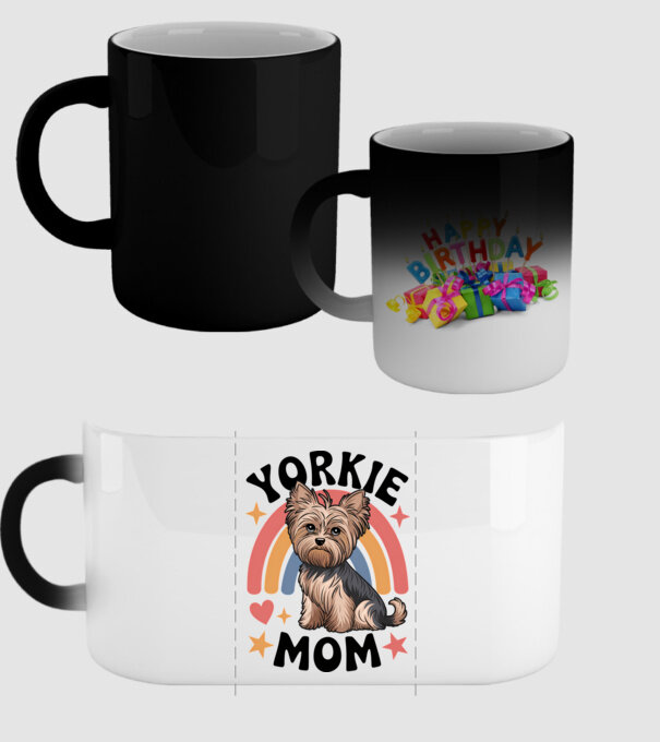 Yorkie Mom Alb model negru pe tricou