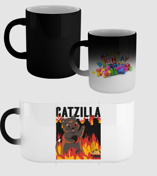 Anime Catzilla model negru pe tricou