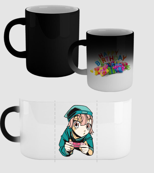 Anime fată Gamer model negru pe tricou