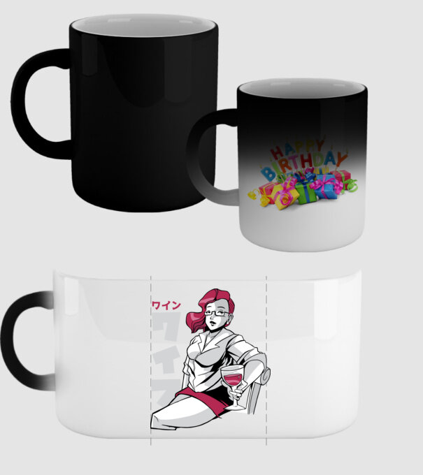 Anime fată cu vin model negru pe tricou