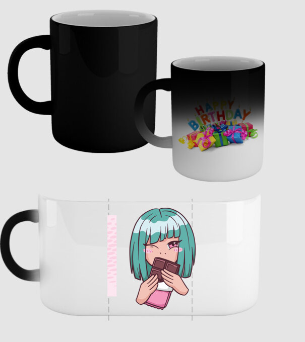 Anime fată cu ciocolată model negru pe tricou
