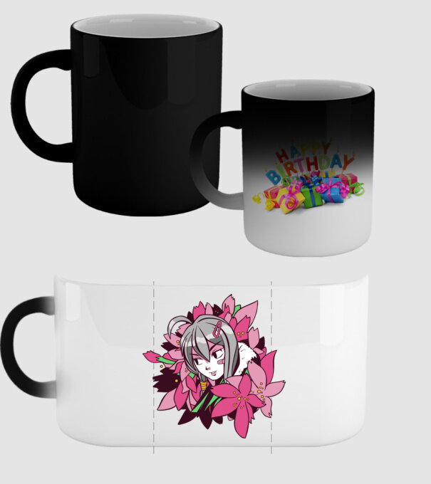 Anime fată printre flori model negru pe tricou