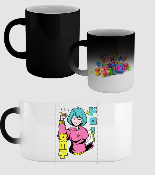 Anime fată desenând model negru pe tricou