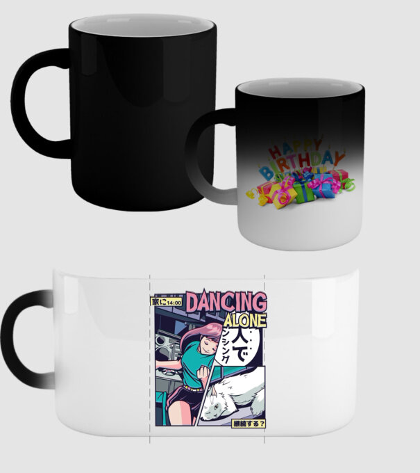 Anime Vaporwave Dancing Alone model negru pe tricou