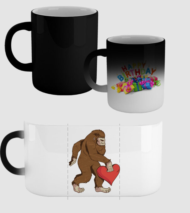 Bigfoot Yeti cu inimă model negru pe tricou