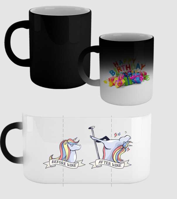Înainte și după vin Unicorns model negru pe tricou