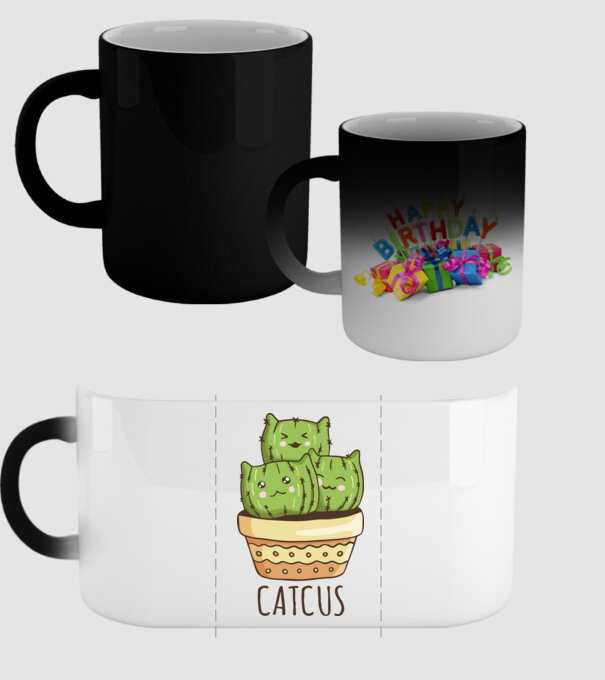 Catcus Pisică Cactus model negru pe tricou