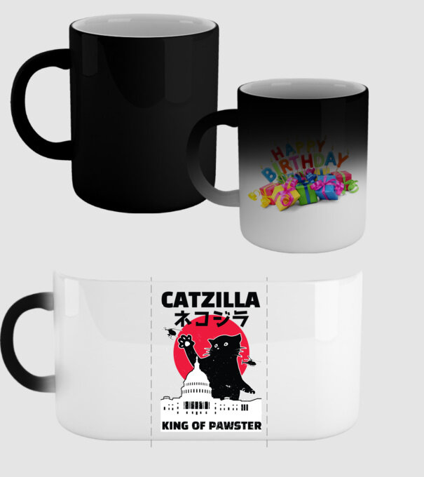 Catzilla - Pisică Godzilla model negru pe tricou