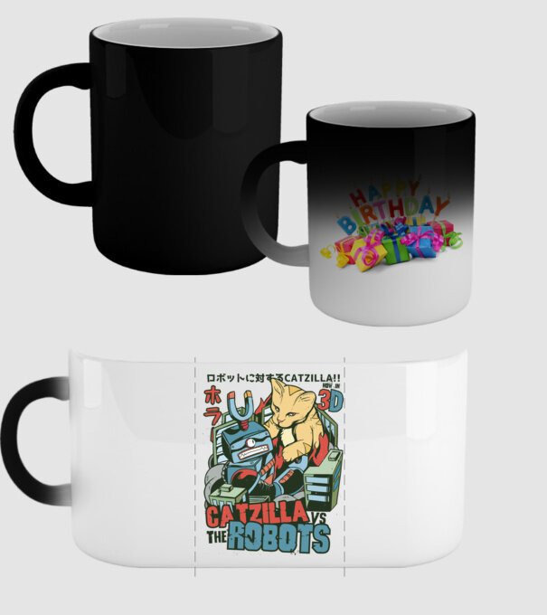 Catzilla Vs Robots model negru pe tricou