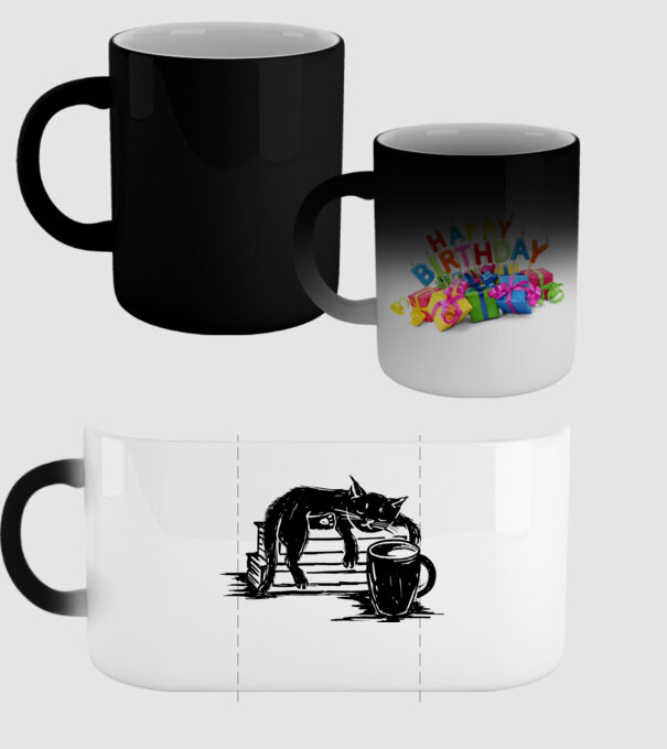 Pisică și cafea model negru pe tricou