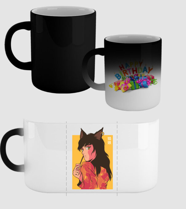 Pisică Fată Anime model negru pe tricou