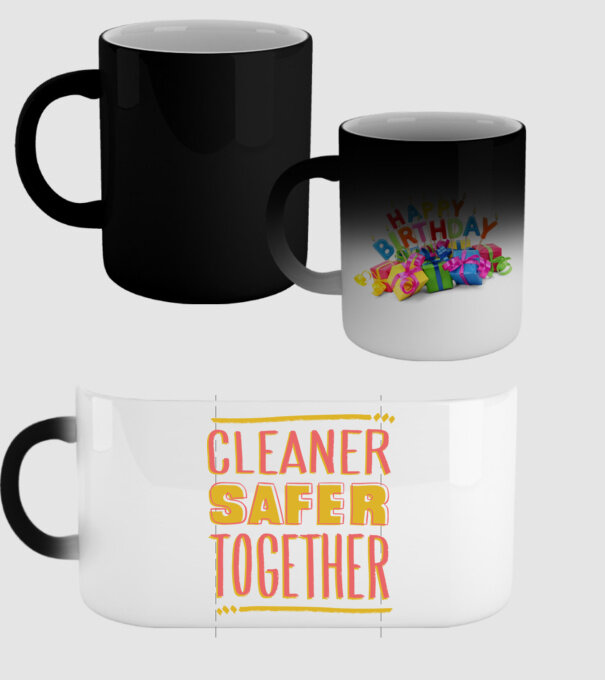 Cleaner Safer Together model negru pe tricou