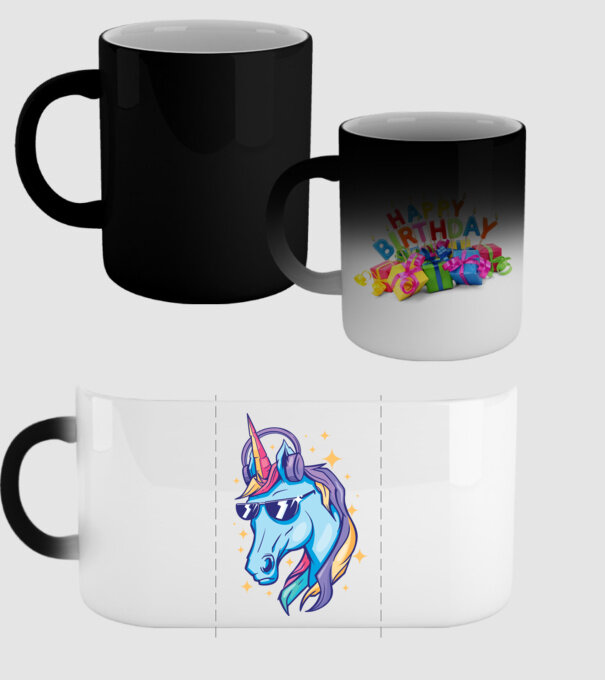 Unicorn strălucitor cu căști model negru pe tricou