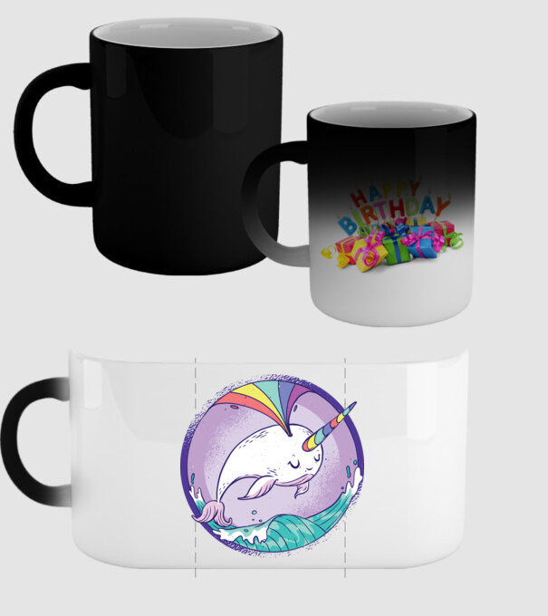Unicorn drăguț Balenă - Narval model negru pe tricou