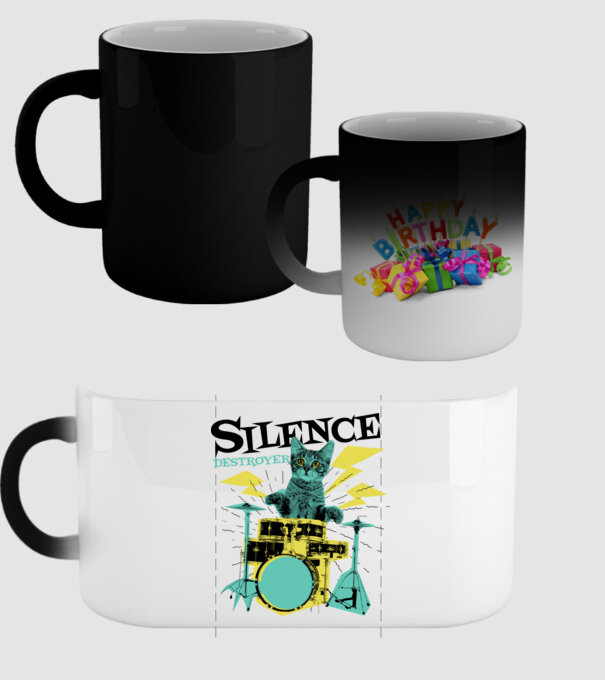 Pisică Baterist - Silence Destroyer model negru pe tricou