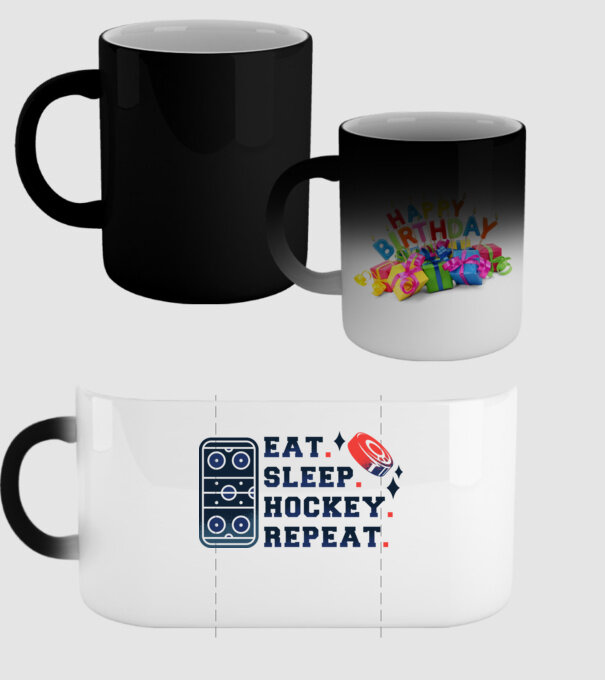 Eat Sleep Hockey Repeat model negru pe tricou
