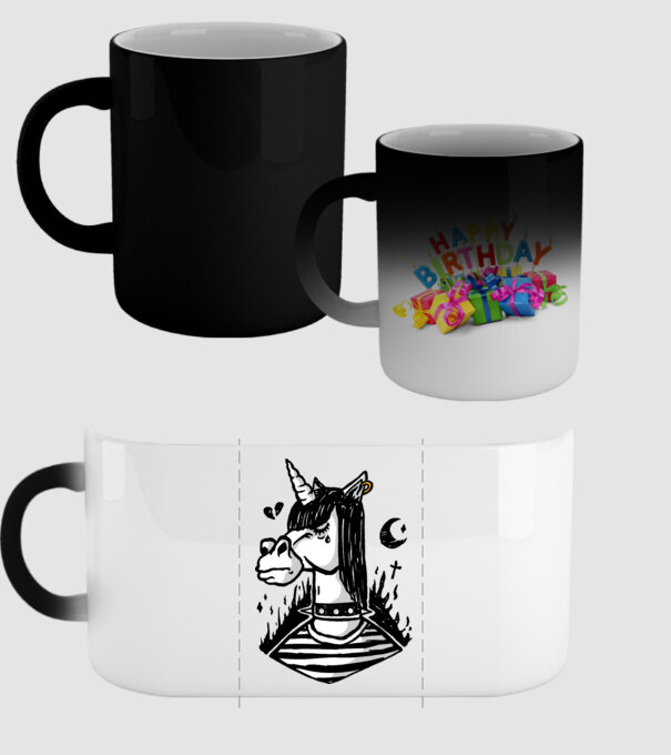 Emo unicorn model negru pe tricou