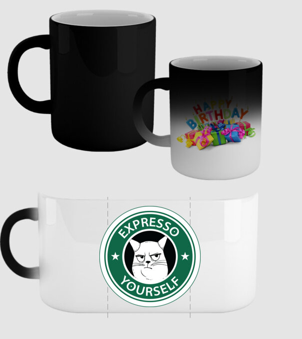 Expresso Yourself tricou Pisică cu cafea model negru pe tricou