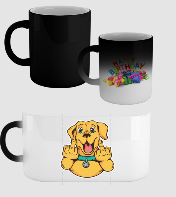 Golden Retriever arată degetul model negru pe tricou