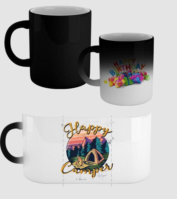 Happy Camper tricou camping model negru pe tricou