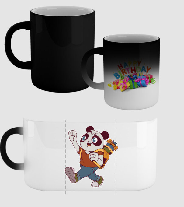 Panda școlar model negru pe tricou
