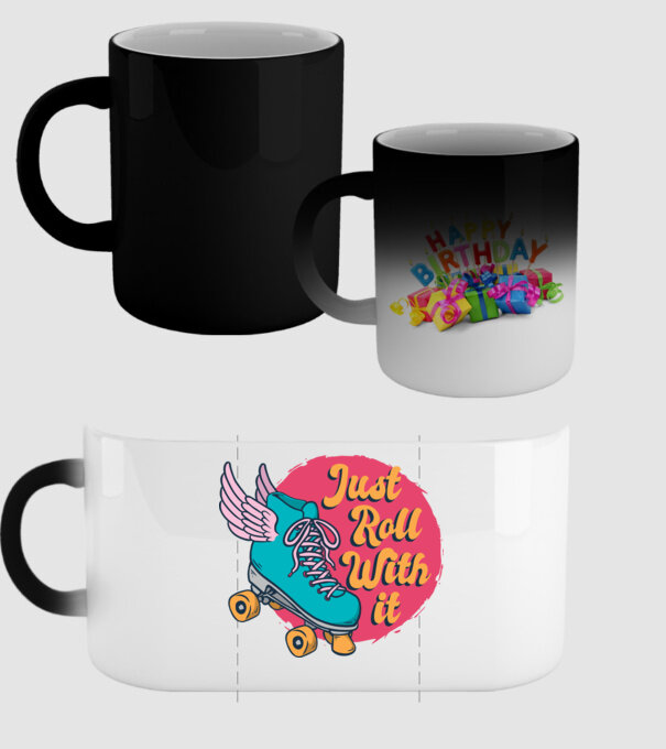 Just Roll with it - patine cu rotile model negru pe tricou