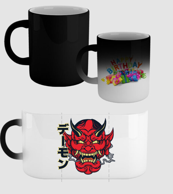 Mască demon chinez model negru pe tricou