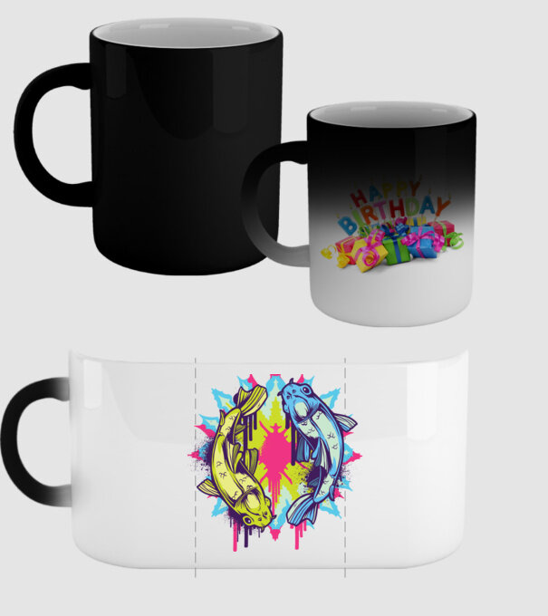 Crap Koi Colorat model negru pe tricou