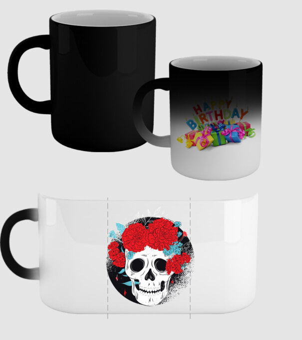 Craniu cu flori model negru pe tricou