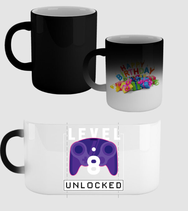 Level 8 Unlocked Gamer Birthday model negru pe tricou