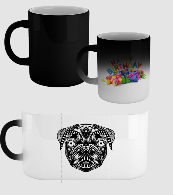 Mandala Cap Mops model negru pe tricou
