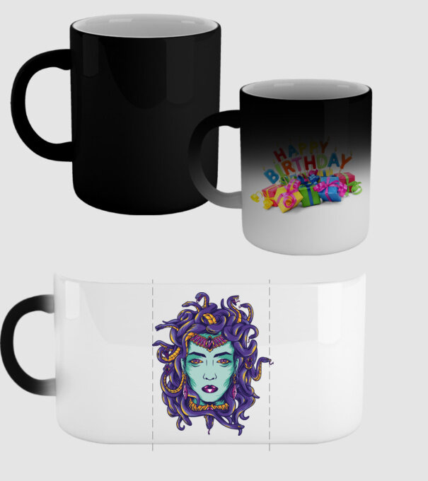 Cap de meduză model negru pe tricou