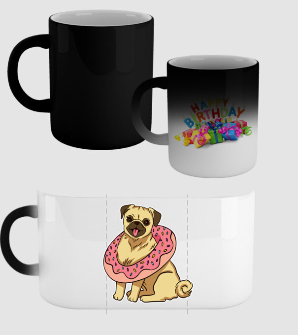Mops cu gogoașă la gât model negru pe tricou